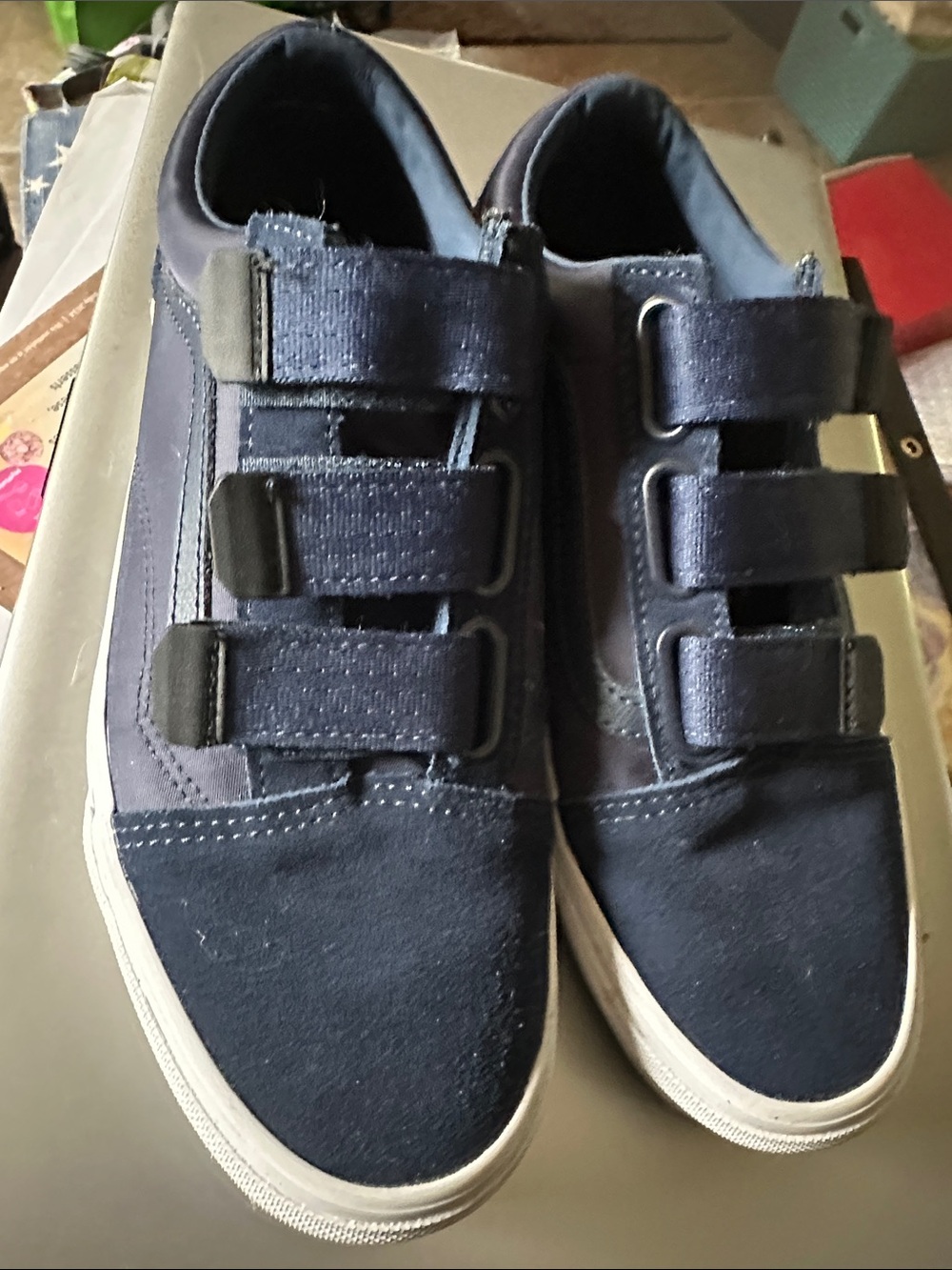 Vans Navy Blue Triple-Strap Sneakers Velcro